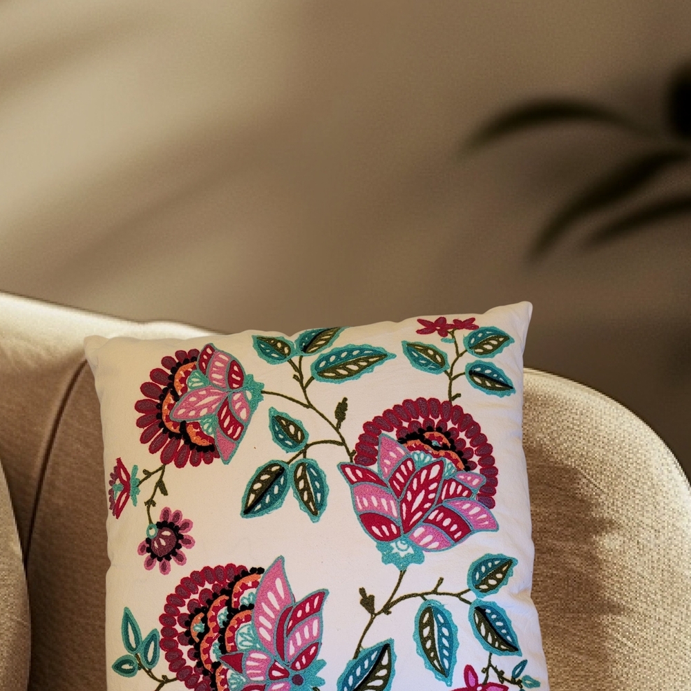 Floral Embroidered BOHO Throw Pillow - Multicolor - Picture 5 of 5